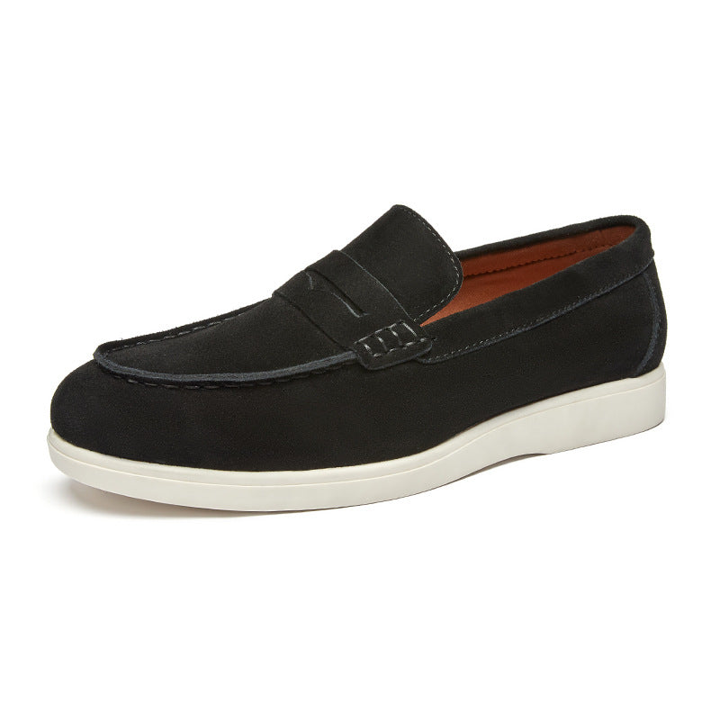 British Style Anti-Velvet Genuine Leather Frosted Loafers Men's Lazy Bean