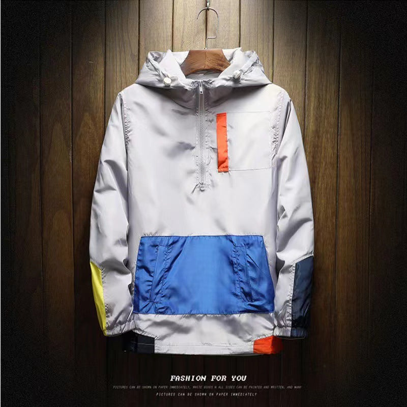 K-Style New Spring Men's Hooded Jacket Men's Color Matching Trendyy Loose