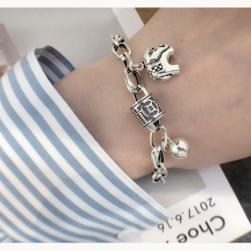 Six-pointed Star Old 925 Sterling Silver Bracelet Women's Autumn and