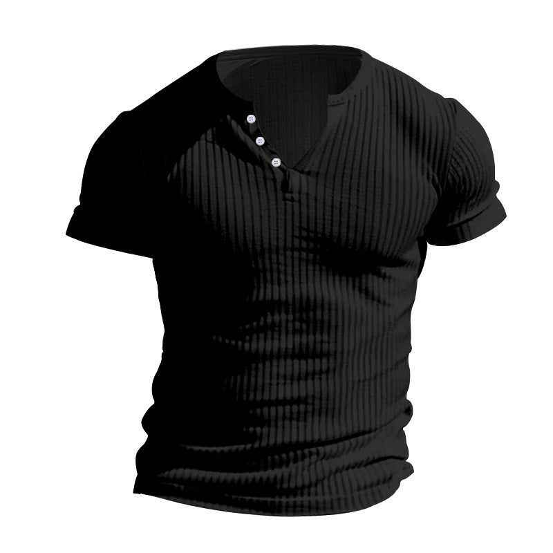25 Pure Color Men's New Summer Versatile Short-Sleeved Export Henry Shirt