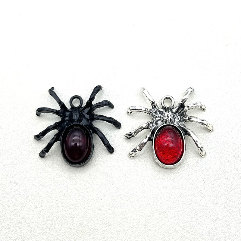 New Alloy Ruby Spider Ancient Silver Pendant Jewelry Accessories DIY