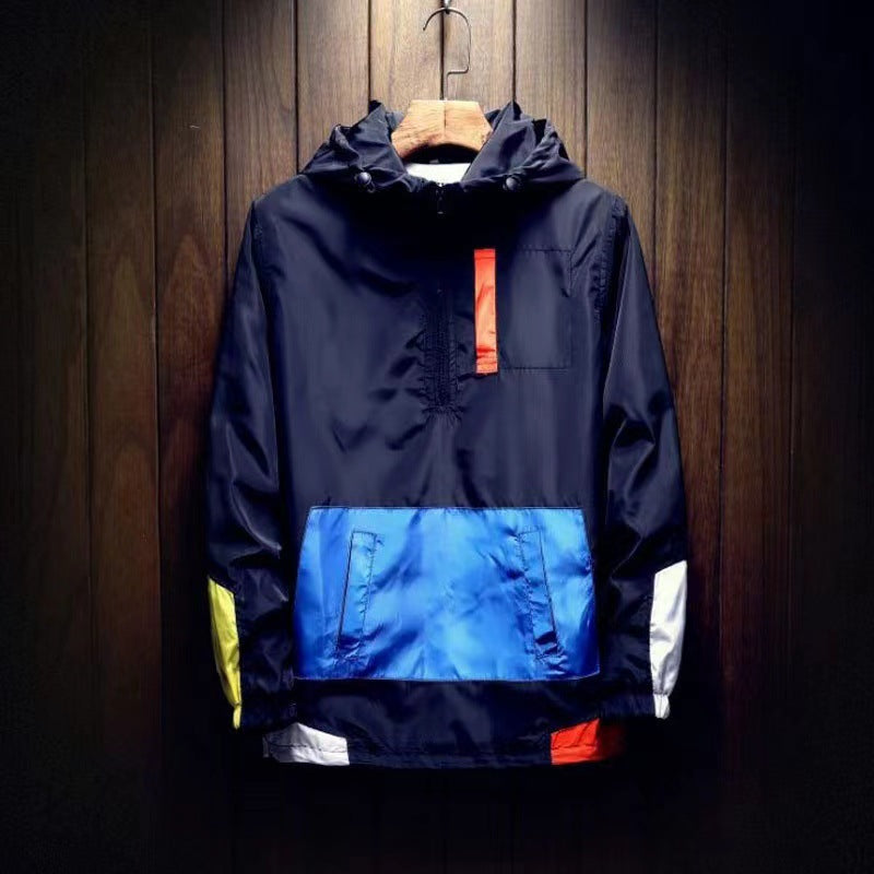 K-Style New Spring Men's Hooded Jacket Men's Color Matching Trendyy Loose