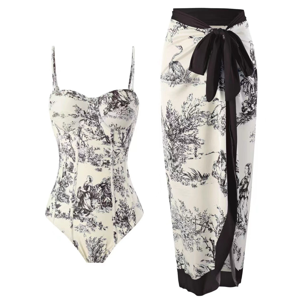 One-Piece Swimsuit for Women, Slim-Fitting, Retro Tie-Up, Sun-Protective