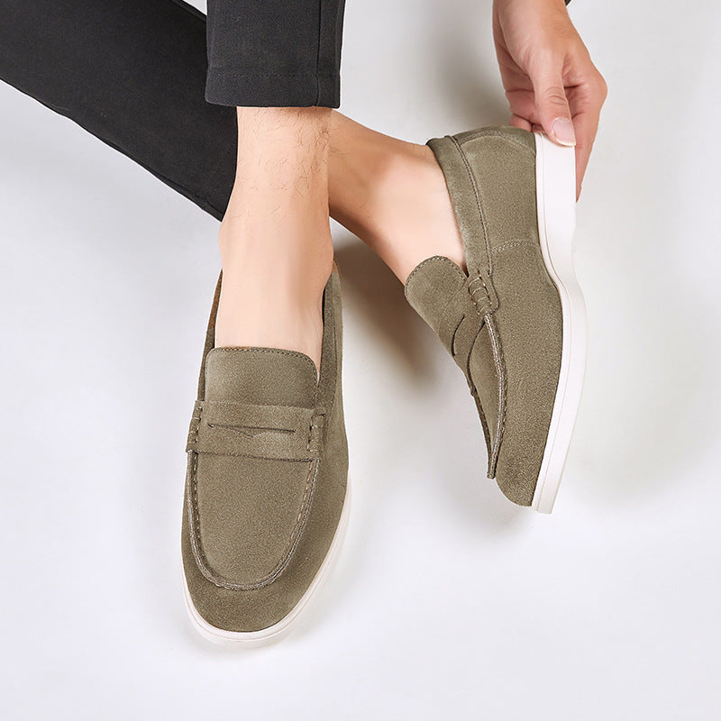 British Style Anti-Velvet Genuine Leather Frosted Loafers Men's Lazy Bean