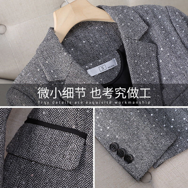 Old Qian Feng] Women's Contrast Spring and Autumn Coat Sales Houndstooth