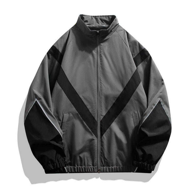 Russian Trendy Brand Reflective Patchwork Stand-Up Collar Jacket Spring