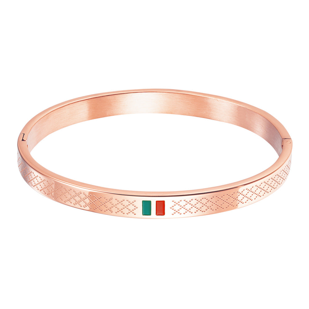 stainless steel men's bracelet with red and green tape ring steel gold and