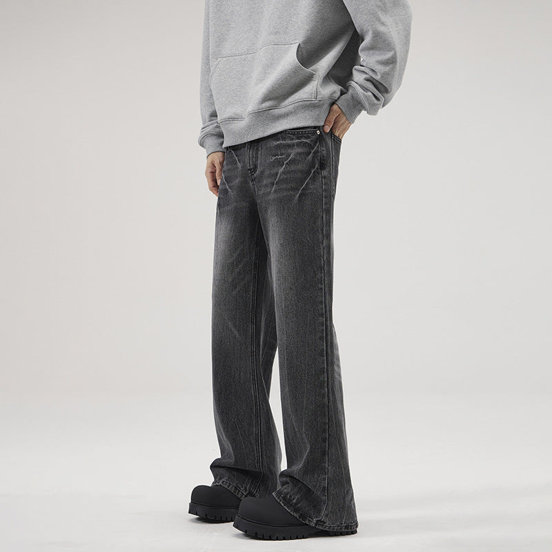 LKTM Men's# American vibe Lightning Crack Blue Jeans Men's cleanfit