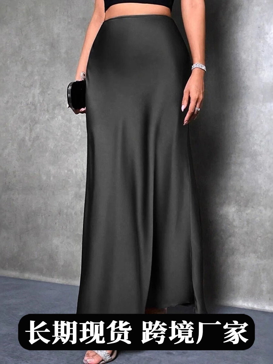 Satin Skirt Spring and Summer New Simple Imitation Silk Long Skirt Women's