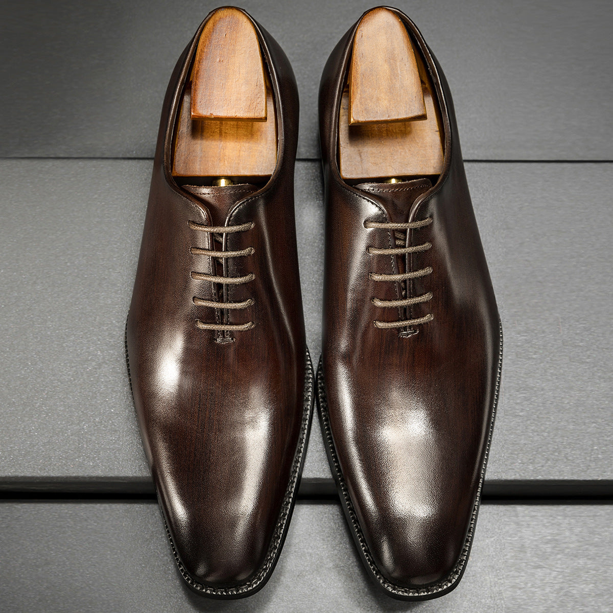 One-piece Oxford Shoes-Hand-brushed] Men's Leather Shoes Business Dress