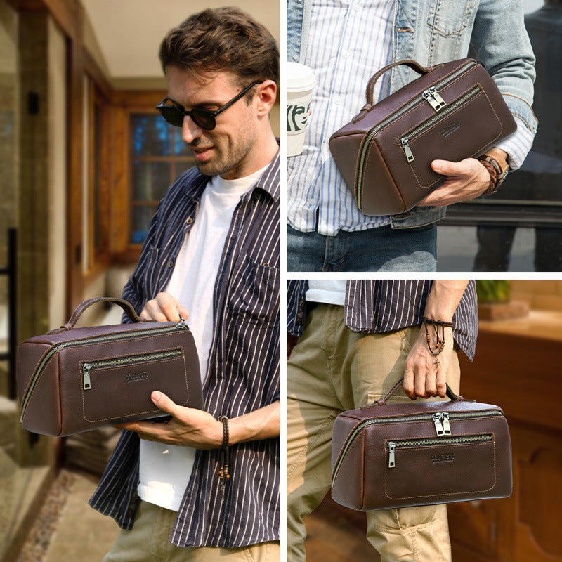 Black Angel Full Grain Top Layer Cowhide Unisex Handbag Multifunctional