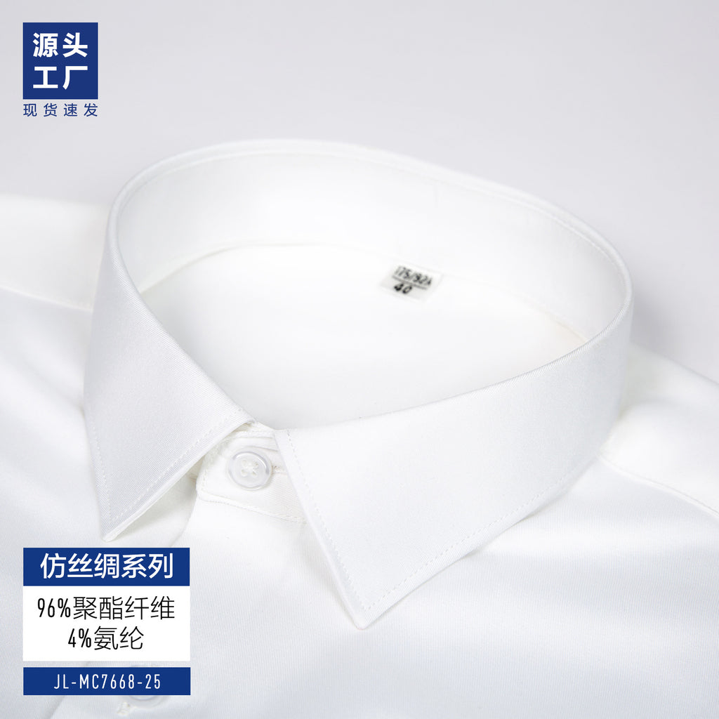 High-grade Silk White Shirt Men's Long-sleeved Business Dress Stretch