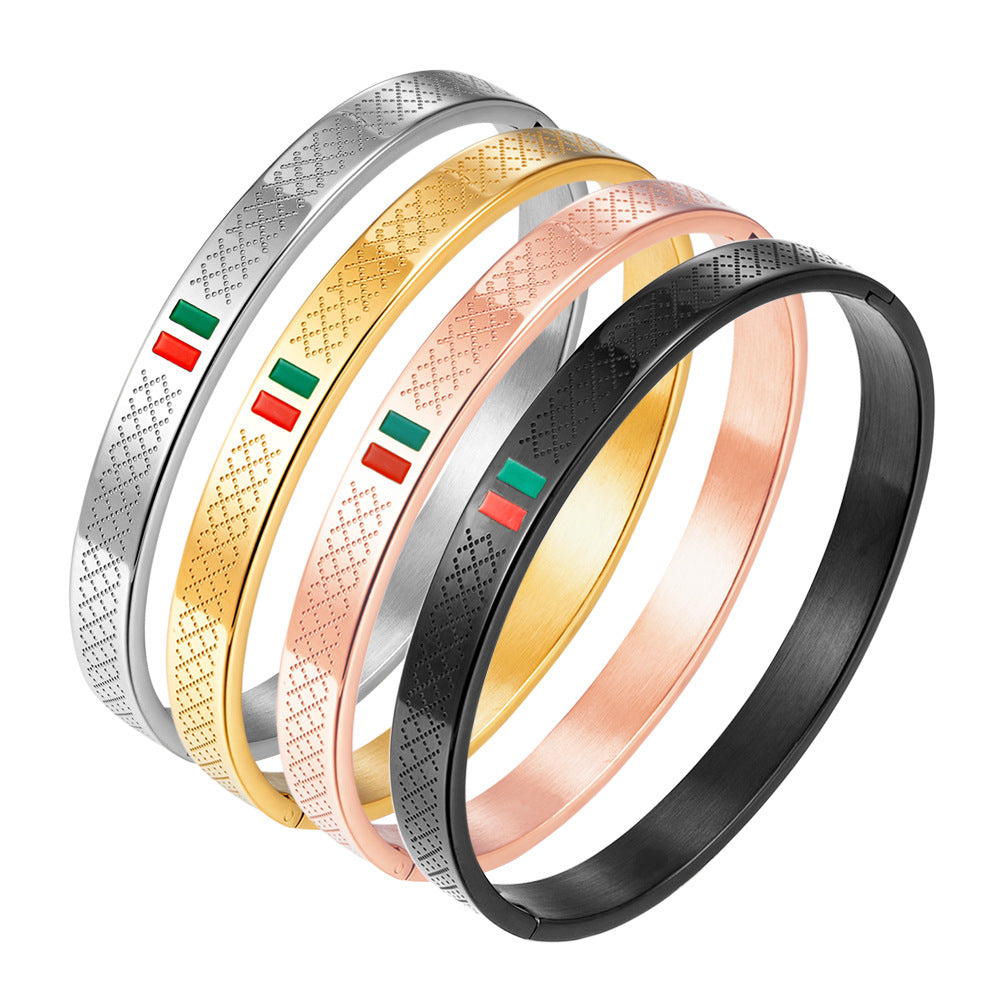 stainless steel men's bracelet with red and green tape ring steel gold and