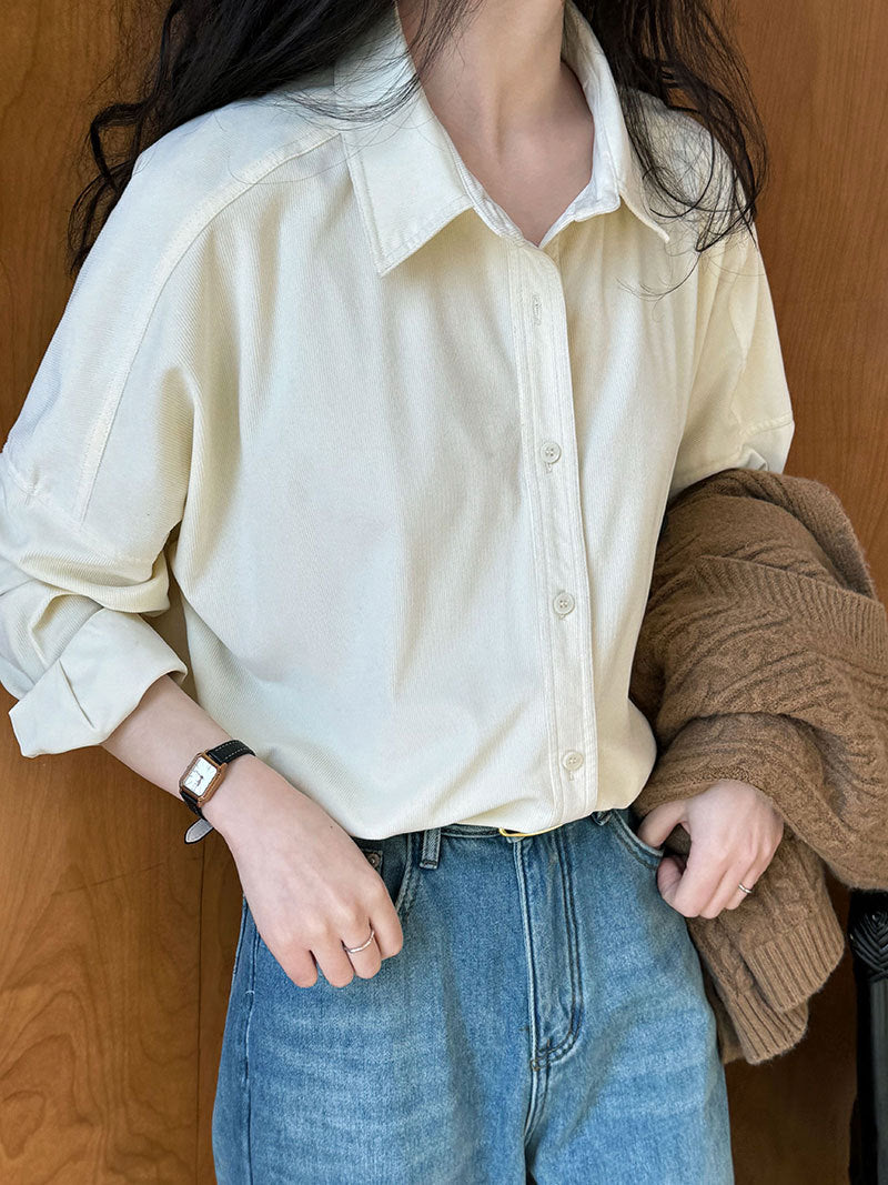 Lushi Japanese-Style Minimalist Thickened Brushed Corduroy Shirt for Women