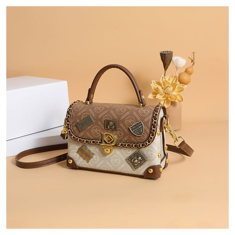 Light Luxury Texted Portable Small Square Bag Women's Personalized Badge