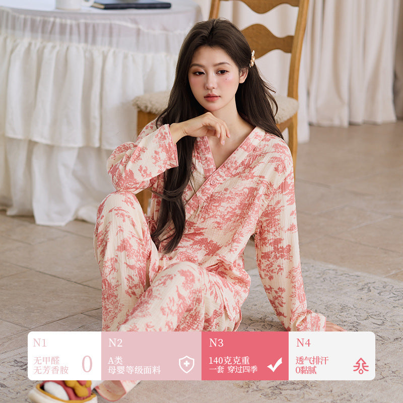 New Chinoiserie Pure Cotton Double-Layer Cotton Gauze Women's Pajamas
