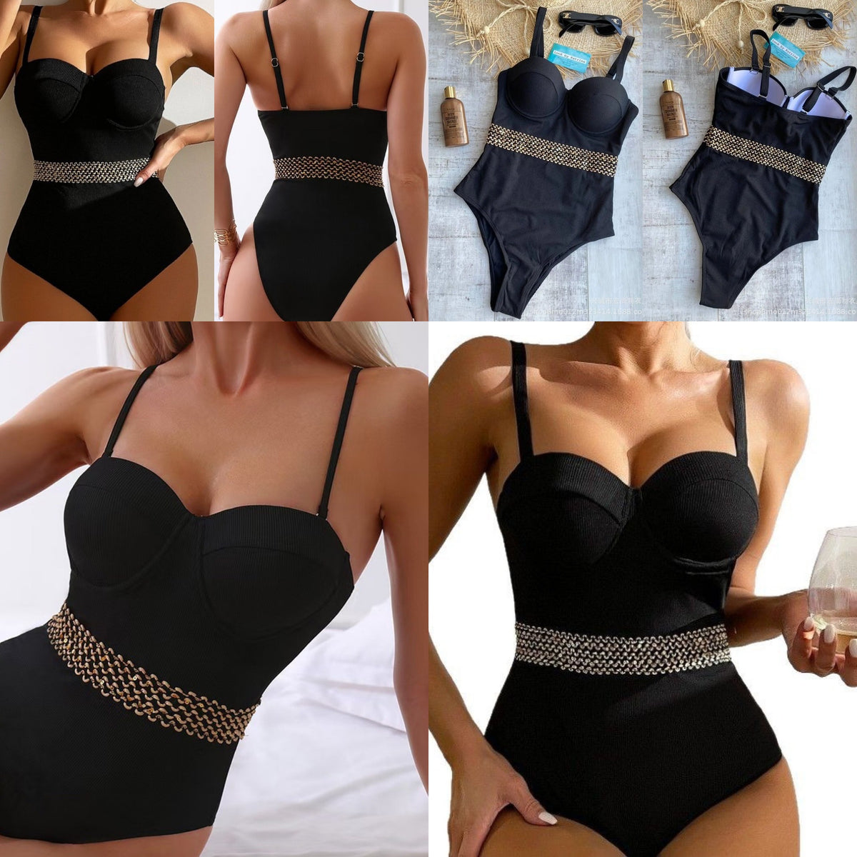 high luxury gold-edged one-piece swimsuit hard bag shoulder strap