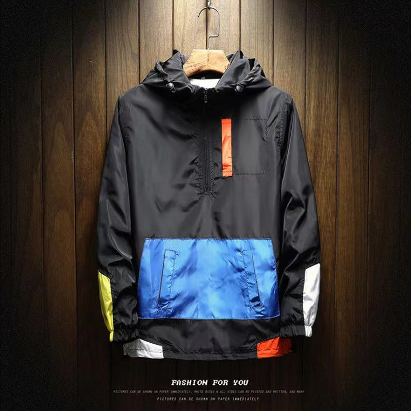 K-Style New Spring Men's Hooded Jacket Men's Color Matching Trendyy Loose