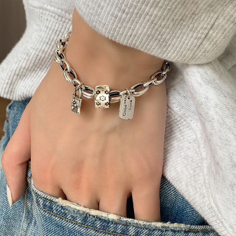 Six-pointed Star Old 925 Sterling Silver Bracelet Women's Autumn and