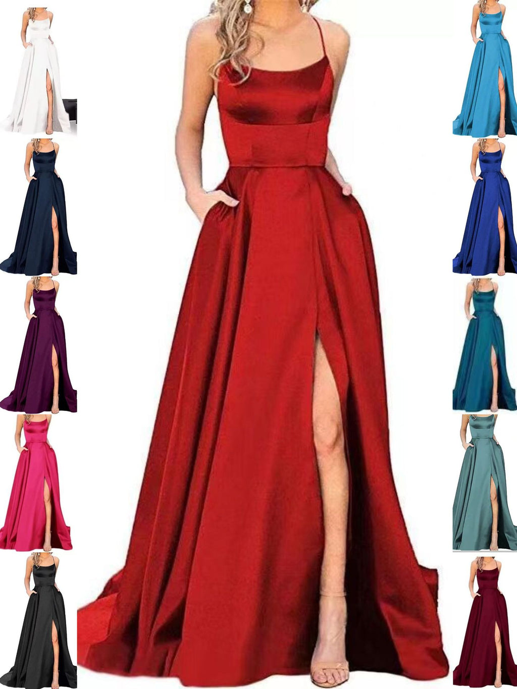 new bridesmaid dress long dress small tail strap solid color banquet