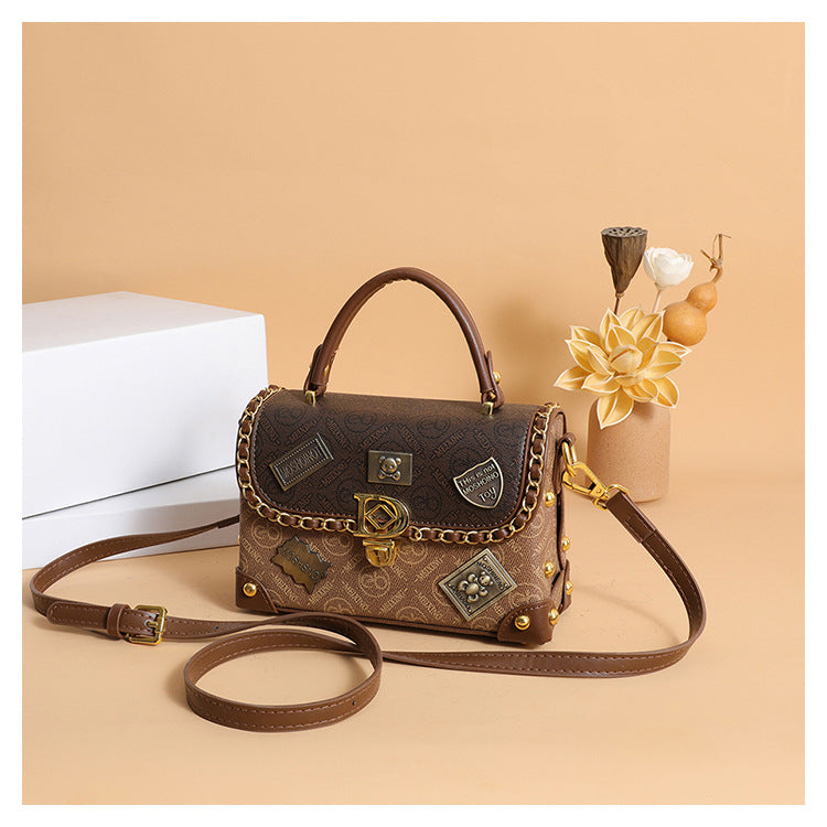 Light Luxury Texted Portable Small Square Bag Women's Personalized Badge