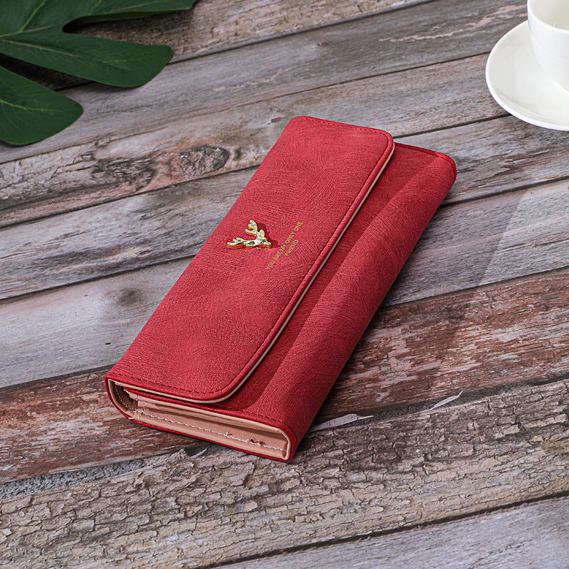 Long Women's Wallet Frosted Cover Wallet Soft Leather Wallet Fashion Retro