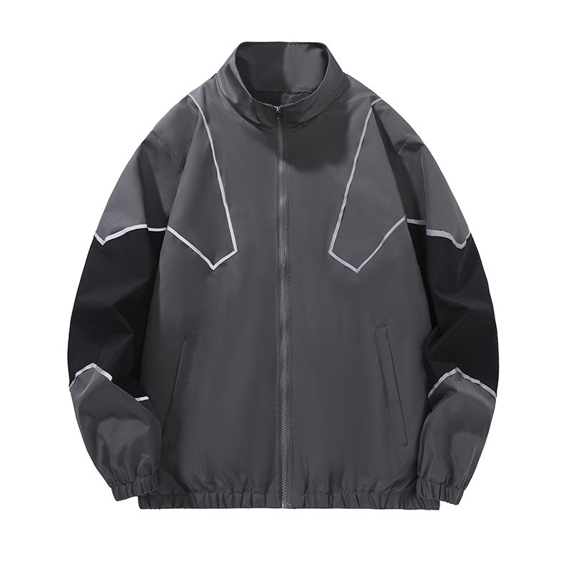 Russian Trendy Brand Reflective Patchwork Stand-Up Collar Jacket Spring