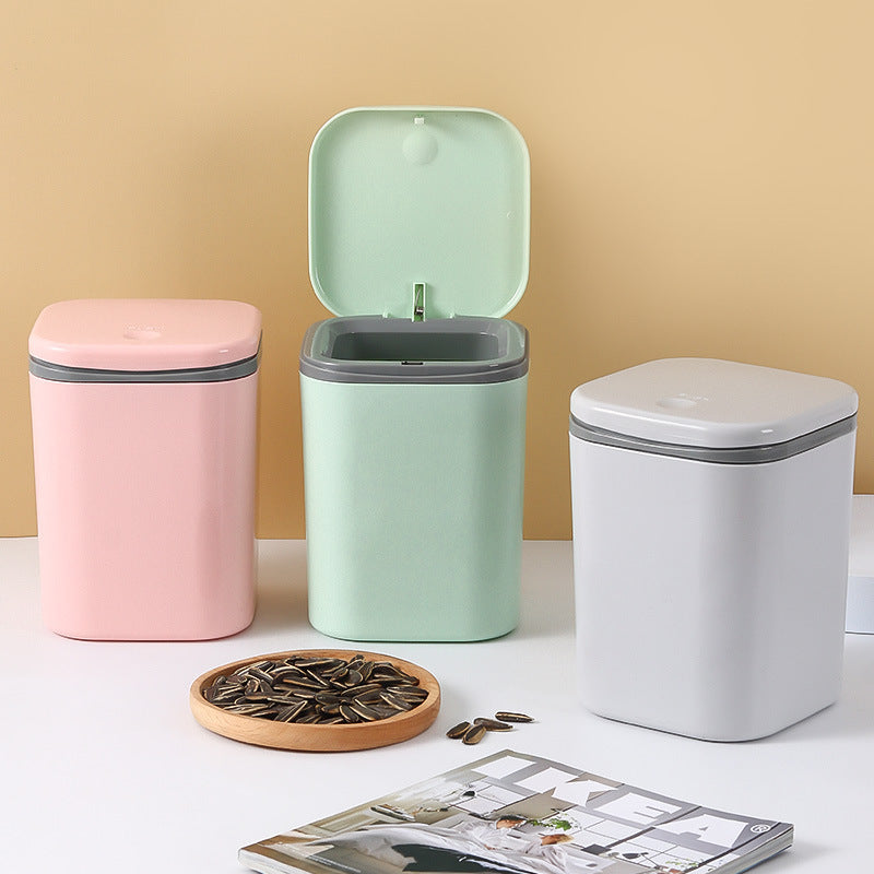Small Desktop Trash Can for Home Office High-End Dormitory Press with Lid