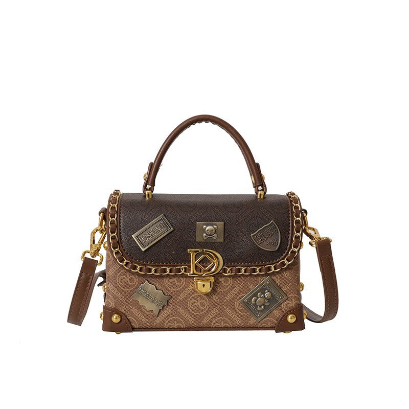 Light Luxury Texted Portable Small Square Bag Women's Personalized Badge
