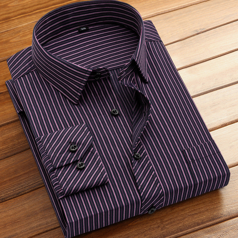 Spring and Summer New Striped Long-Sleeved Shirts for Men, Business Casual