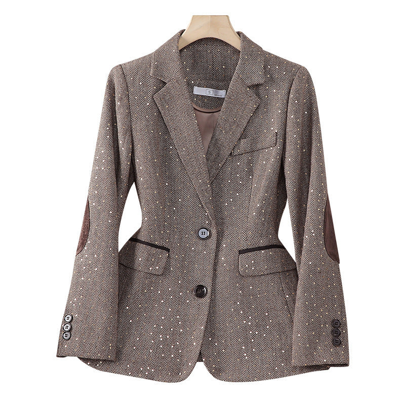 Old Qian Feng] Women's Contrast Spring and Autumn Coat Sales Houndstooth
