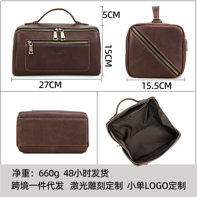 Black Angel Full Grain Top Layer Cowhide Unisex Handbag Multifunctional