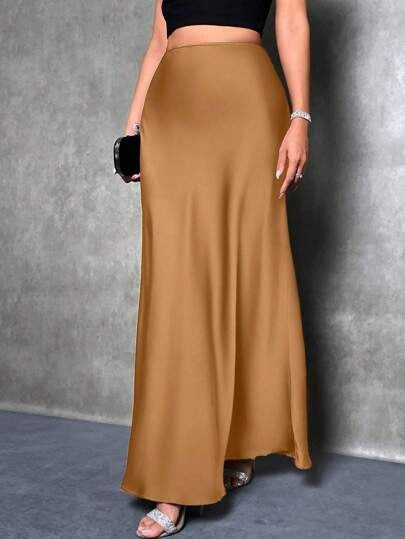 Satin Skirt Spring and Summer New Simple Imitation Silk Long Skirt Women's
