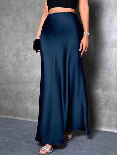 Satin Skirt Spring and Summer New Simple Imitation Silk Long Skirt Women's