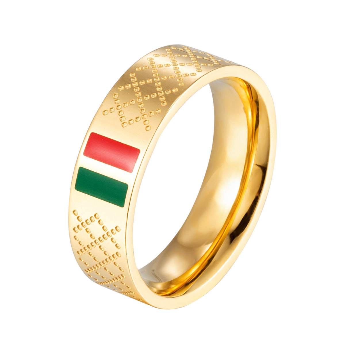 stainless steel men's bracelet with red and green tape ring steel gold and