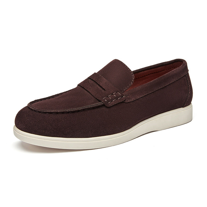 British Style Anti-Velvet Genuine Leather Frosted Loafers Men's Lazy Bean