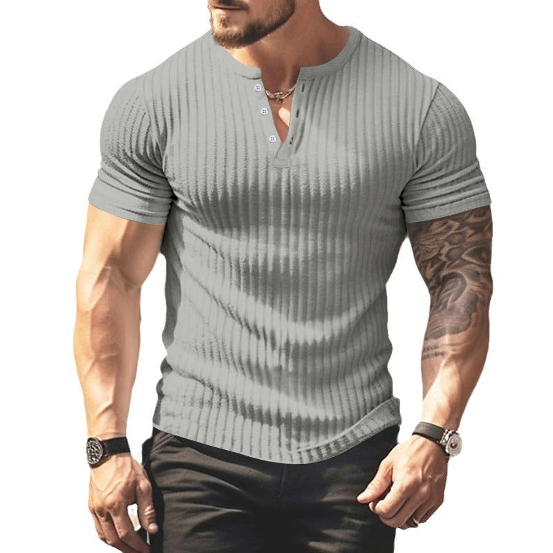 25 Pure Color Men's New Summer Versatile Short-Sleeved Export Henry Shirt