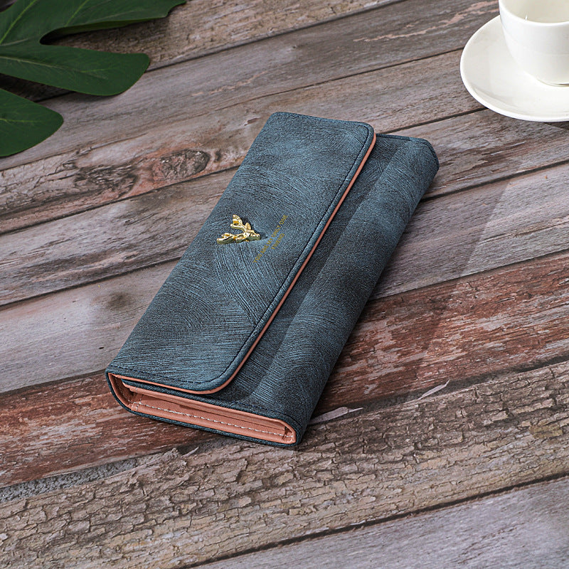 Long Women's Wallet Frosted Cover Wallet Soft Leather Wallet Fashion Retro
