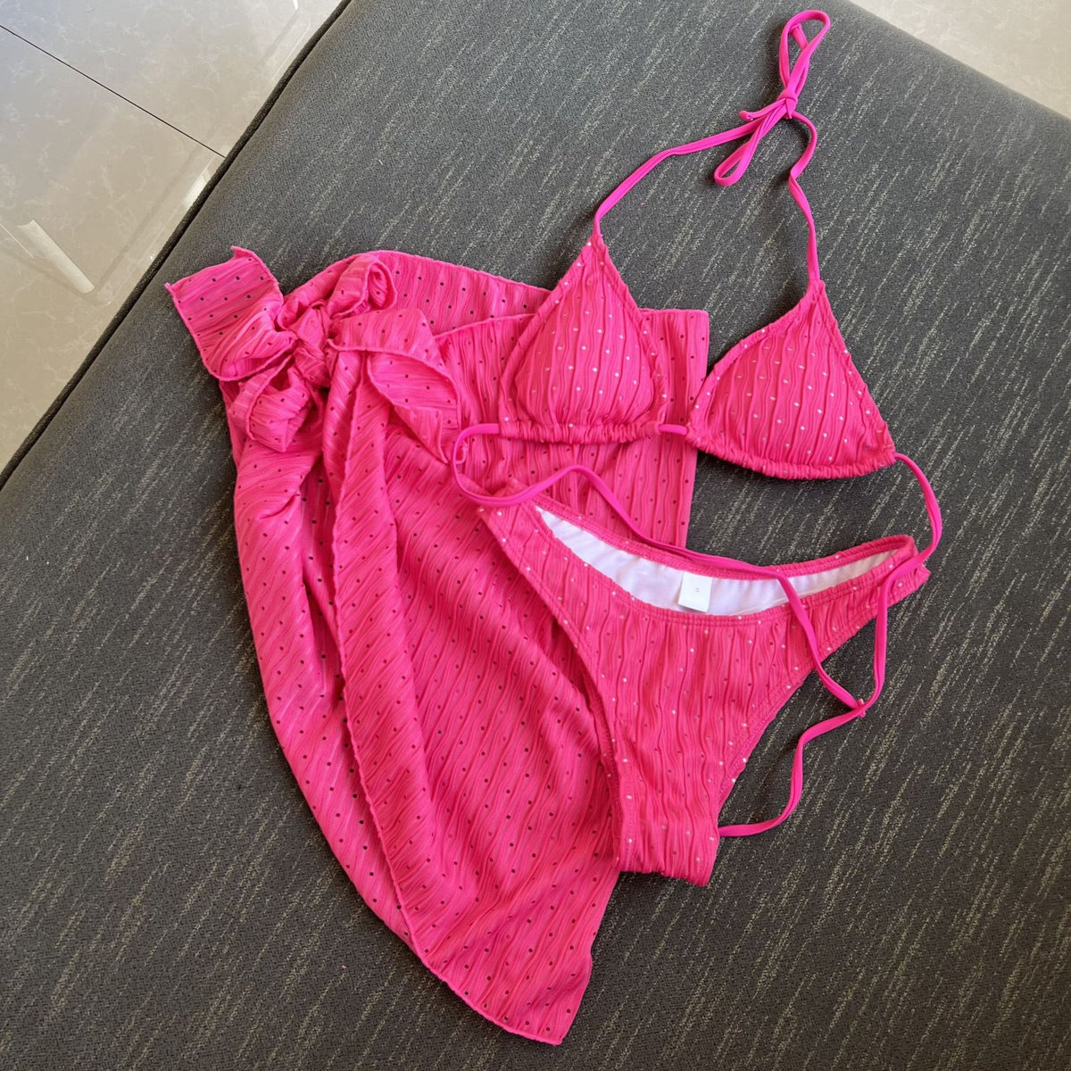 New Swimsuit Three-Piece Backless Drawstring Strap Bikini Three-Piece