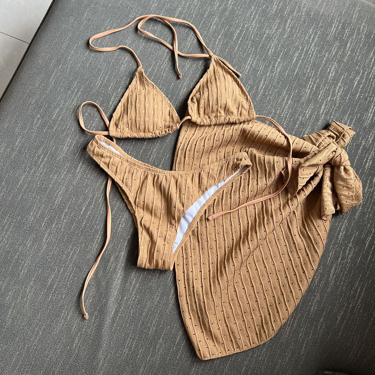 New Swimsuit Three-Piece Backless Drawstring Strap Bikini Three-Piece