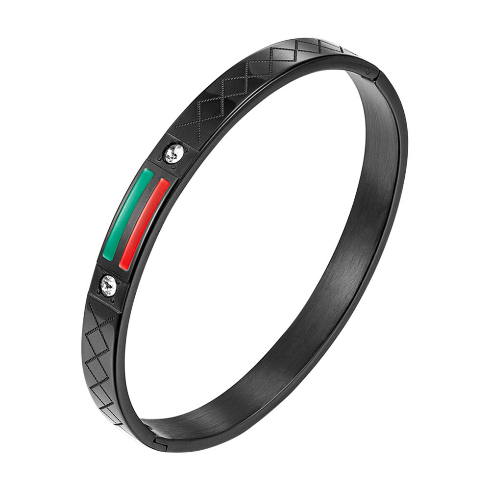 stainless steel men's bracelet with red and green tape ring steel gold and
