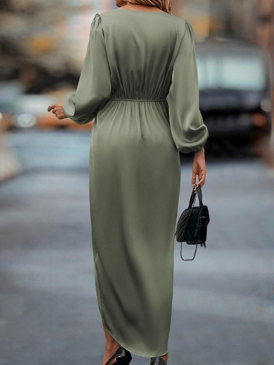 Women's New Slit Dress Spring and Summer Lantern Sleeve Asymmetrical