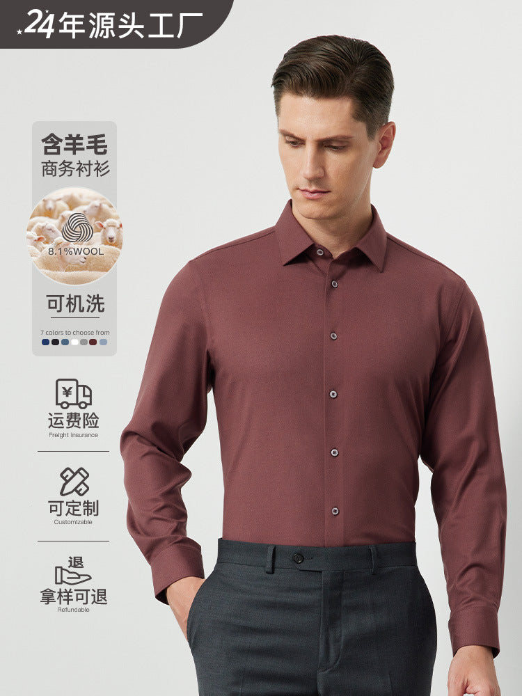 Men's Long-Sleeved Shirt Made of Sheep Wool, Machine Washable, Autumn and