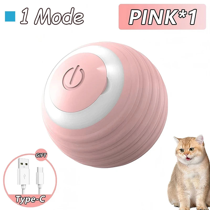 2Pcs Cat Interactive Ball Toys Automatic Rolling Ball Faux Tail