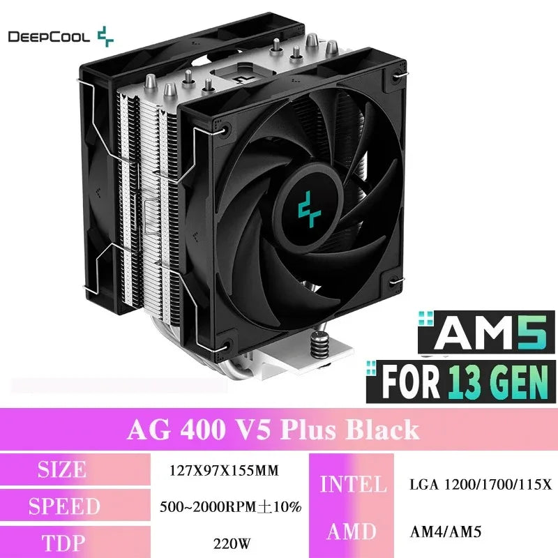 DEEPCOOL AG400 4 Heat Pipe CPU Air-Cooled Cooler ARGB PWM TDP 220W CPU