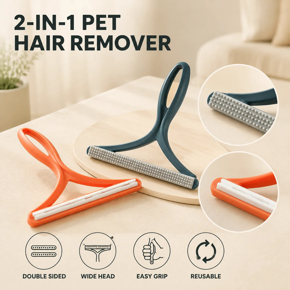 1pc 2in1 Double Sided Pet Hair Remover Lint Remover Clean Tool Shaver
