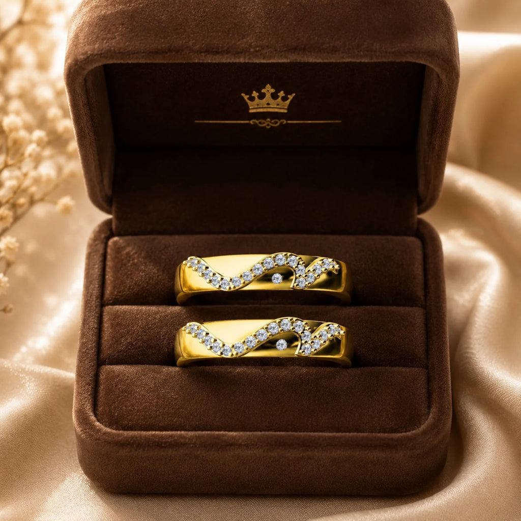 14K Yellow Gold Couple Diamond Bands Set | Real Diamond His and Hers
