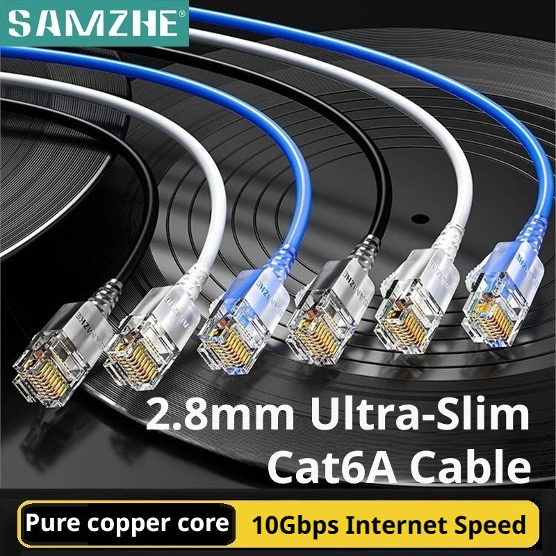 SAMZHE Slim Cat6A RJ45 Internet Cable High Speed 10Gbps 31AWG Pure Copper