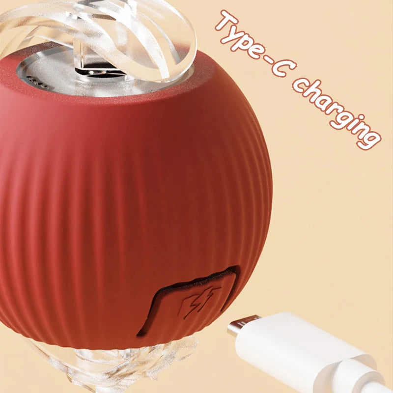 2Pcs Cat Interactive Ball Toys Automatic Rolling Ball Faux Tail