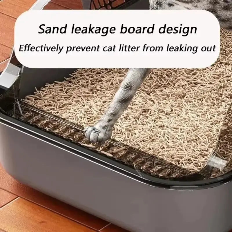 P Semi-Enclosed Cat Litter Box Splashproof Kitten Toilet Tray Pet Cleaning